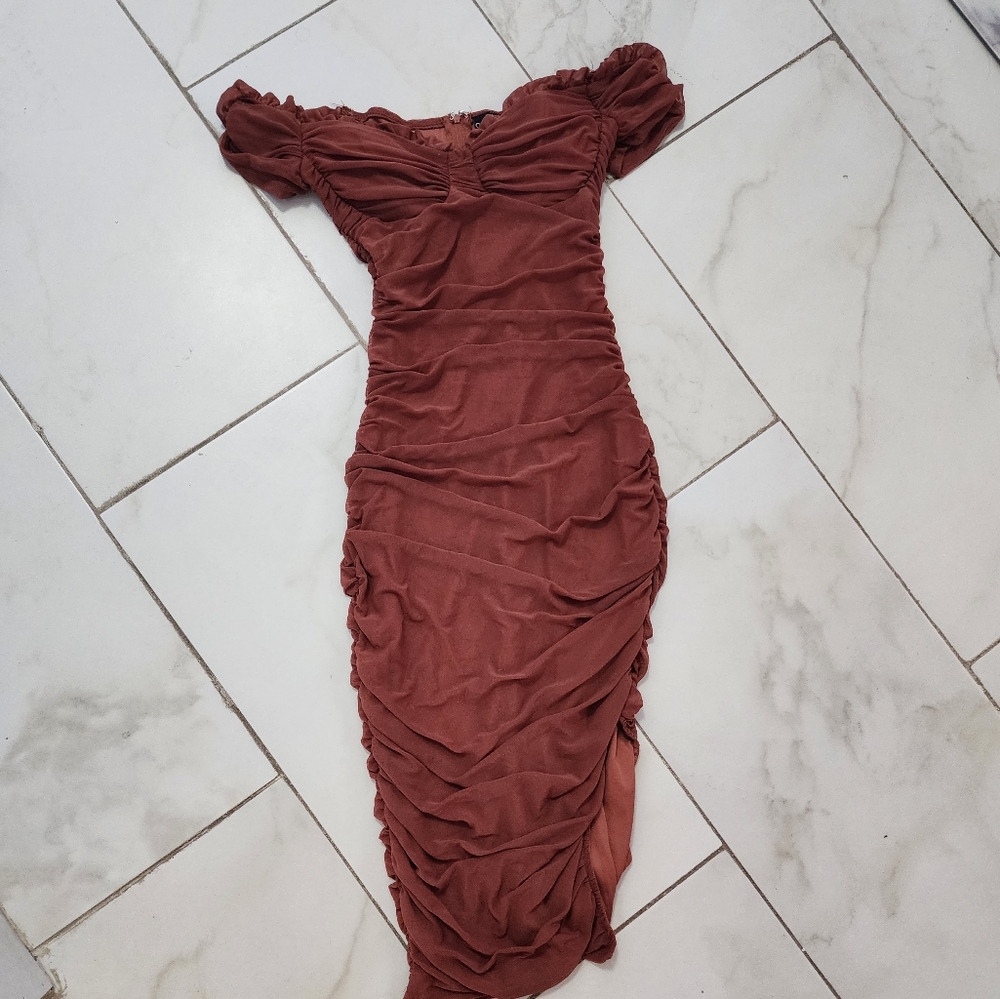 Elegant Off-Shoulder Brown Dress
